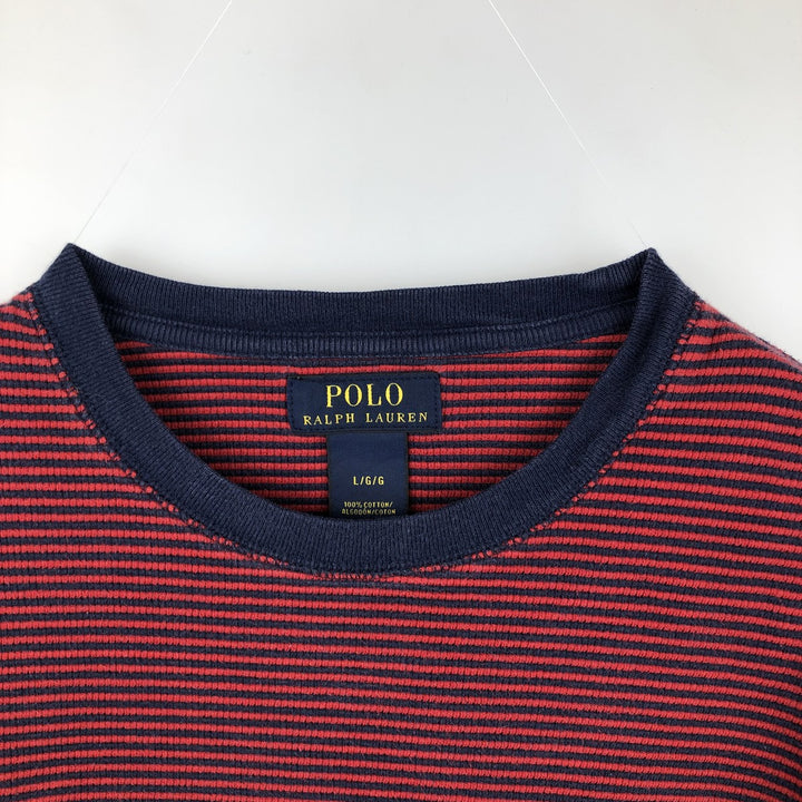 Ralph Lauren POLO RALPH LAUREN Striped Pattern Thermal Long T-Shirt, Men's Size L cotton red type Vintage Second Hand
