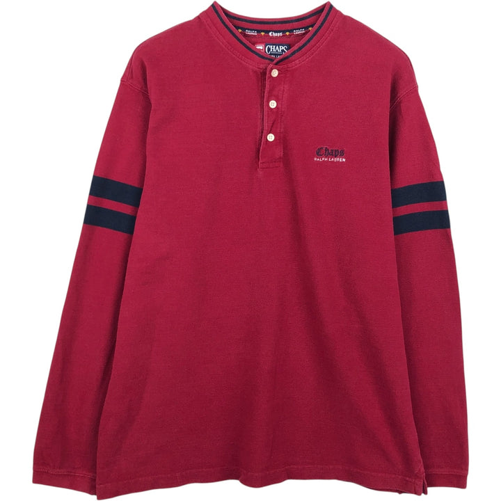 Ralph Lauren CHAPS Henley neck thermal long T-shirt, men's size XL cotton red type Vintage Second Hand