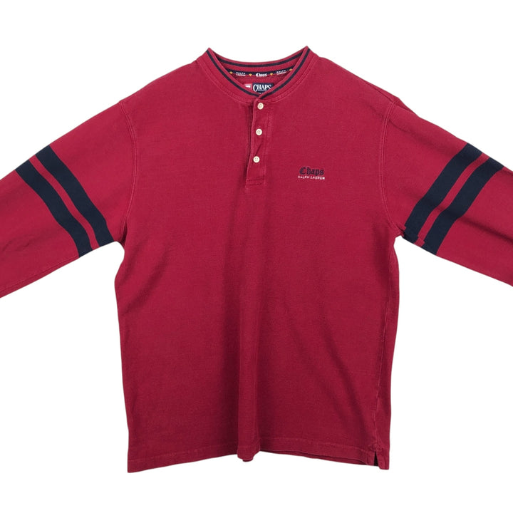 Ralph Lauren CHAPS Henley neck thermal long T-shirt, men's size XL cotton red type Vintage Second Hand