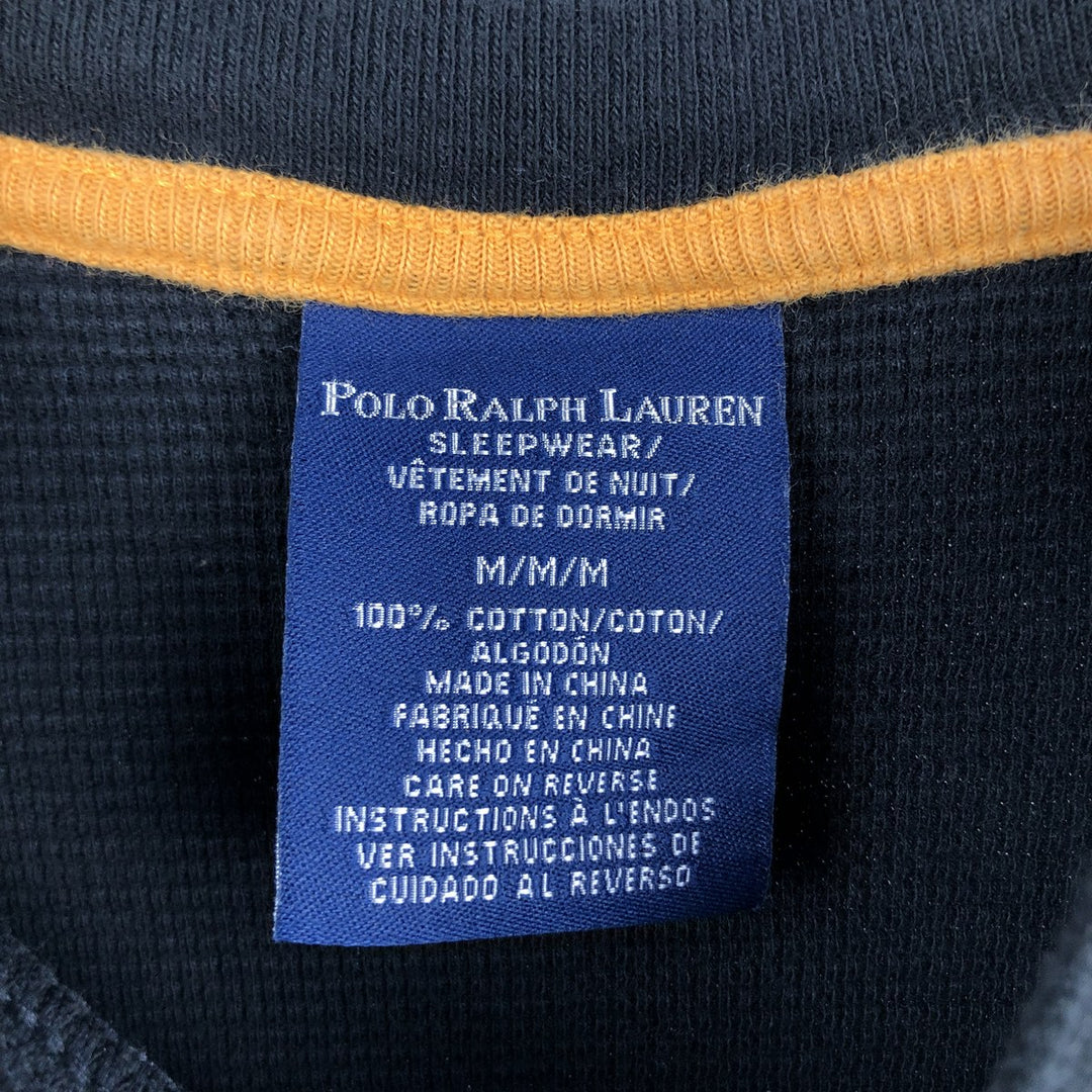 Ralph Lauren POLO RALPH LAUREN SLEEPWEAR Thermal Long T-shirt Waffle Men's M size cotton black type Vintage Second Hand