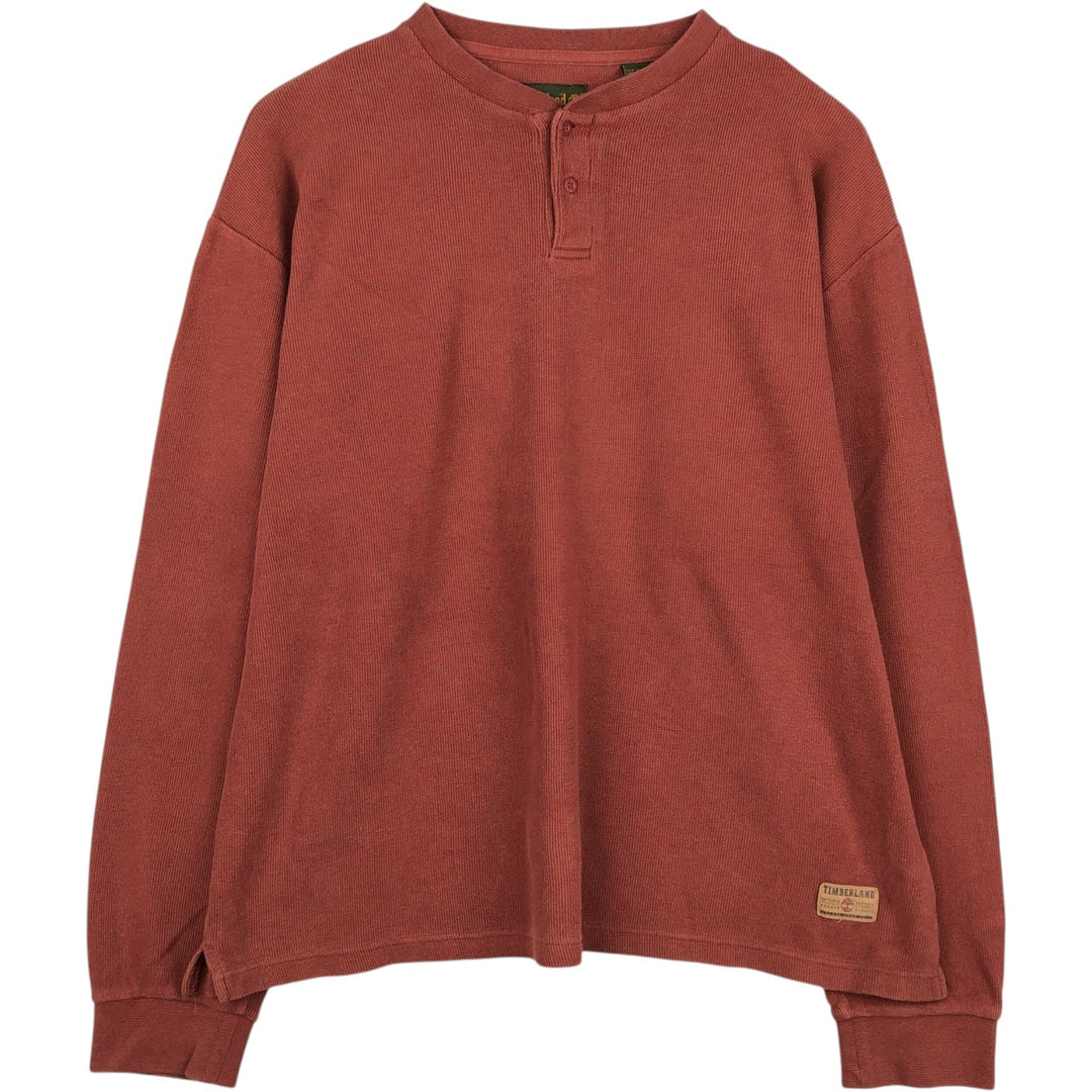 Timberland Henley Neck Thermal Long-Sleeve T-Shirt, Men's Size XL cotton red type reddish brown Vintage Second Hand