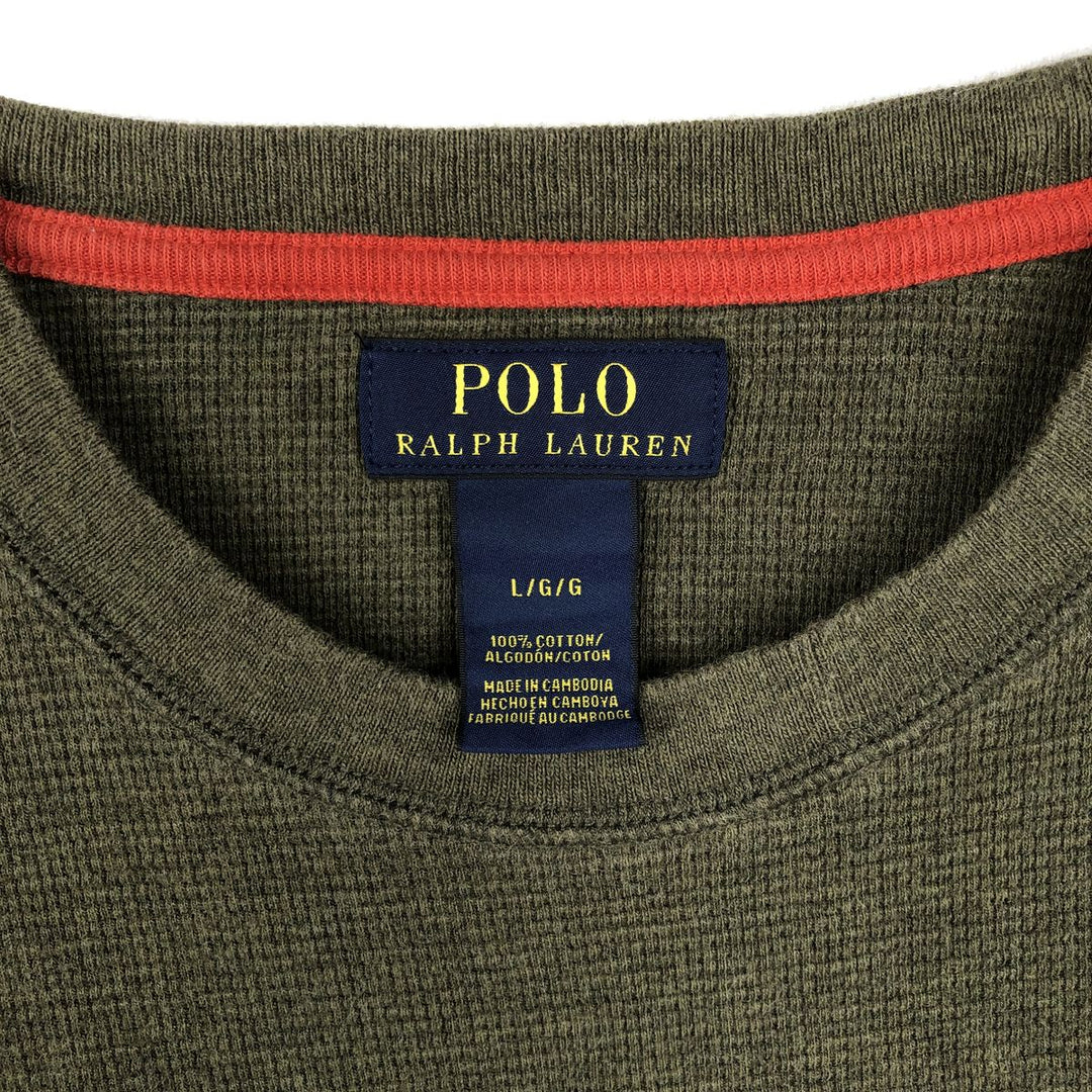 Ralph Lauren POLO RALPH LAUREN Thermal Ron T Waffle Men's L size cotton Khaki type Vintage Second Hand