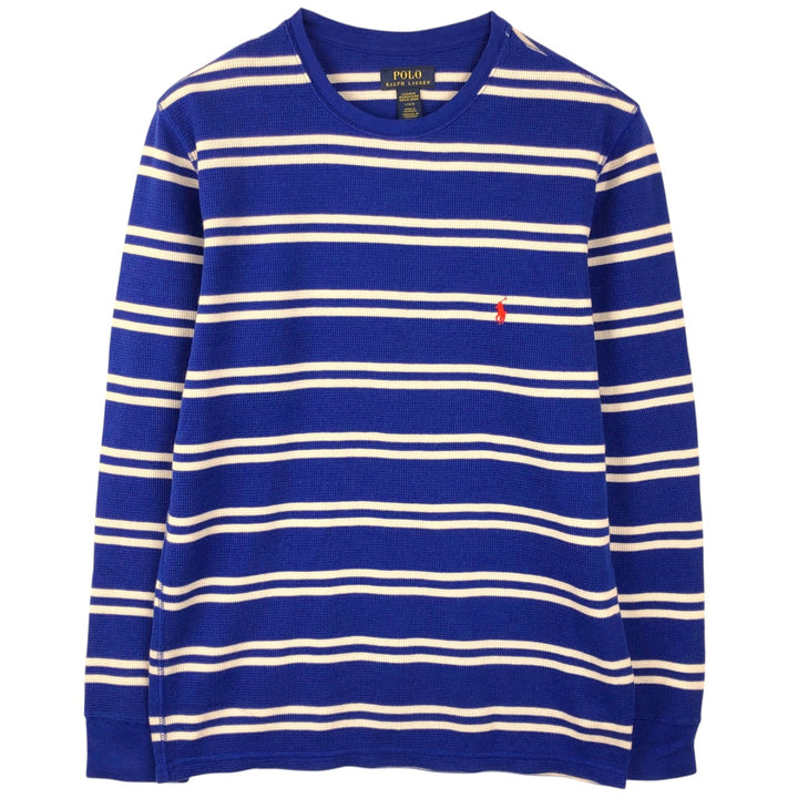 Ralph Lauren POLO RALPH LAUREN SLEEPWEAR Striped Pattern Thermal Long T-Shirt, Waffle, Men's Size L cotton blue type Vintage Second Hand