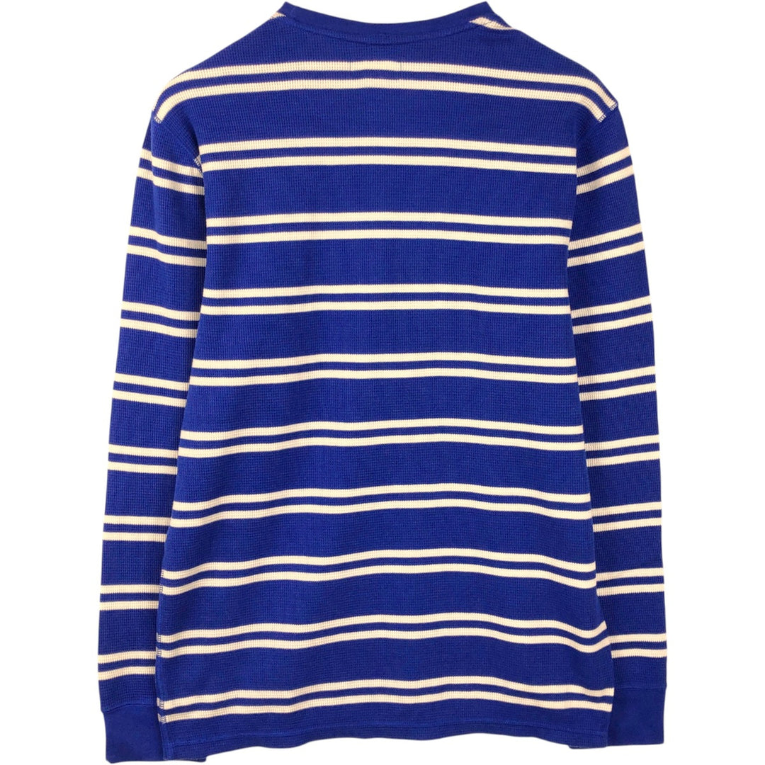 Ralph Lauren POLO RALPH LAUREN SLEEPWEAR Striped Pattern Thermal Long T-Shirt, Waffle, Men's Size L cotton blue type Vintage Second Hand