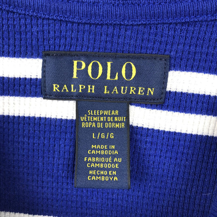 Ralph Lauren POLO RALPH LAUREN SLEEPWEAR Striped Pattern Thermal Long T-Shirt, Waffle, Men's Size L cotton blue type Vintage Second Hand