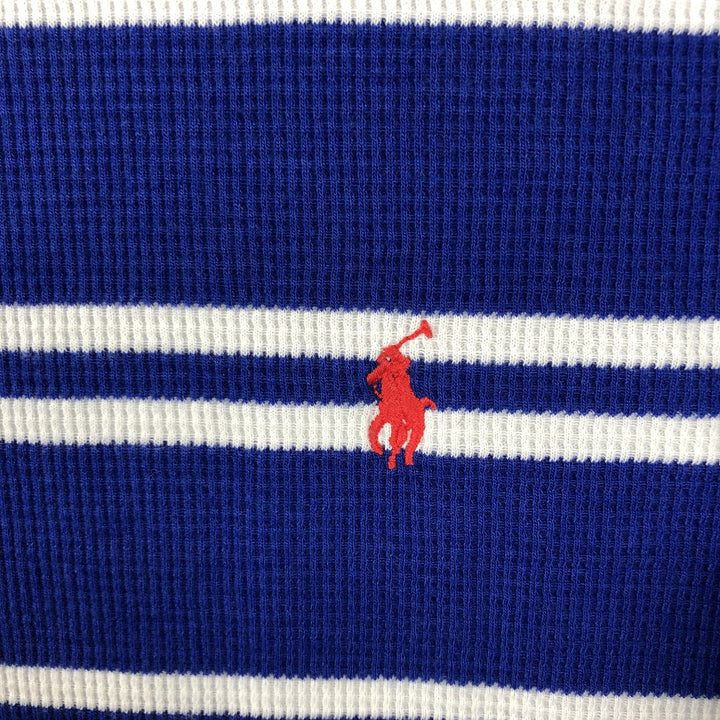 Ralph Lauren POLO RALPH LAUREN SLEEPWEAR Striped Pattern Thermal Long T-Shirt, Waffle, Men's Size L cotton blue type Vintage Second Hand