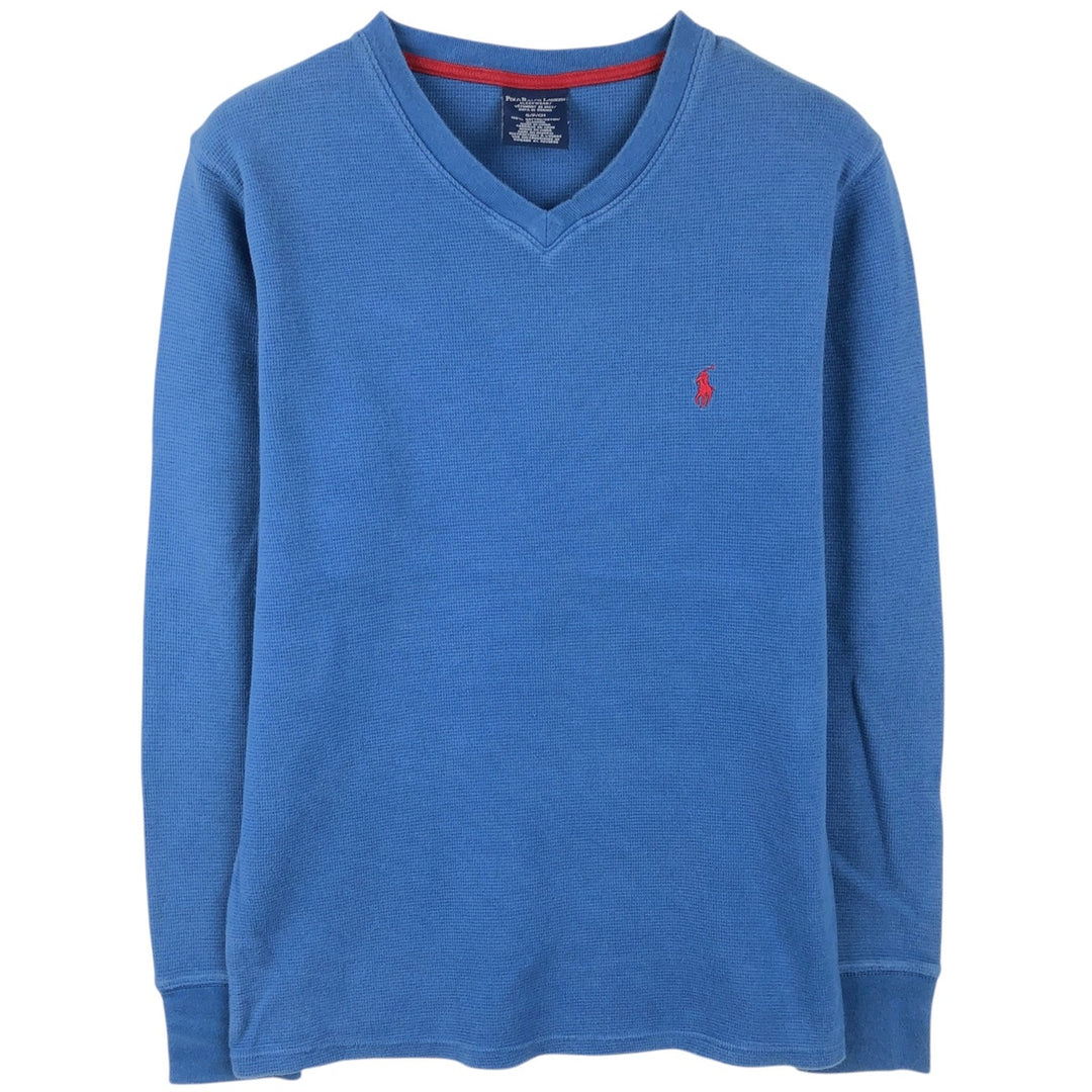 Ralph Lauren POLO RALPH LAUREN SLEEPWEAR V-neck Thermal Long-Sleeve T-shirt, Waffle Pattern, Men's Size S (approx.) cotton Blue type light blue Vintage Second Hand
