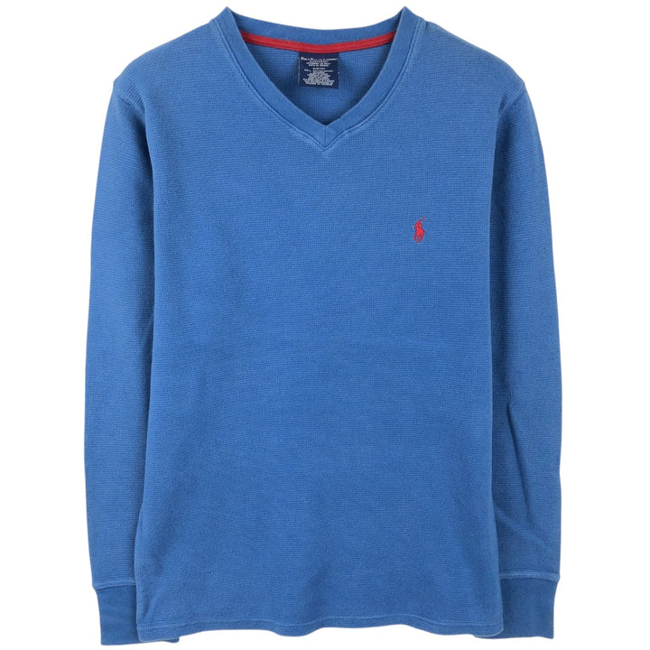 Ralph Lauren POLO RALPH LAUREN SLEEPWEAR V-neck Thermal Long-Sleeve T-shirt, Waffle Pattern, Men's Size S (approx.) cotton Blue type light blue Vintage Second Hand