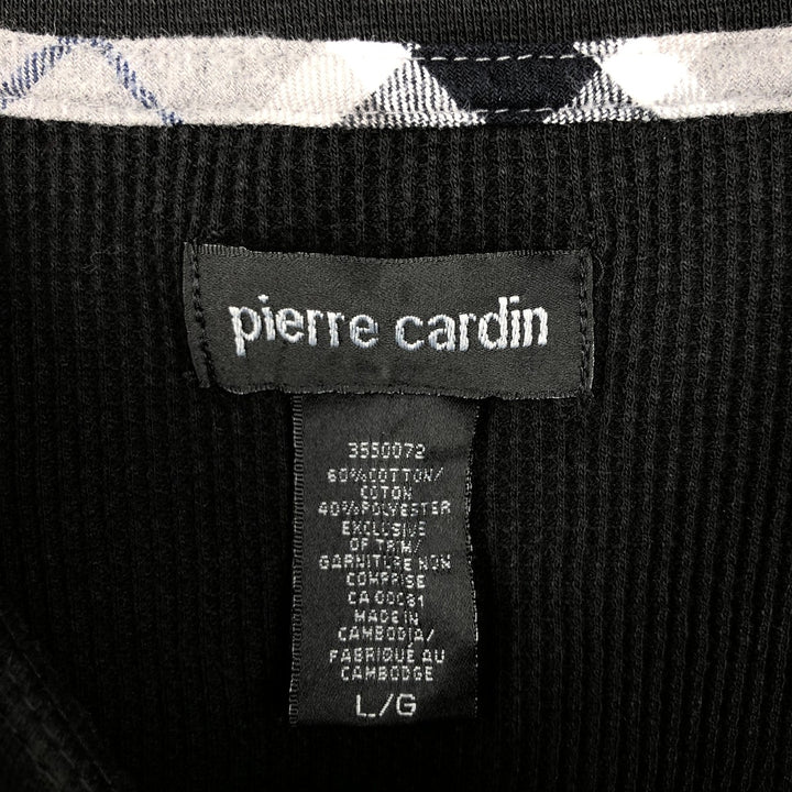 Pierre Cardin Henley neck thermal long T-shirt, men's size L cotton black type Vintage Second Hand