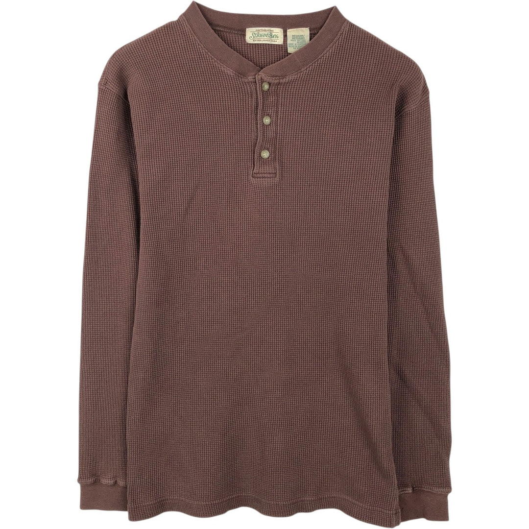 1990'S St. John's Bay Henley Neck Thermal Long-Sleeve T-Shirt, Men's Size M (Equivalent), Vintage cotton brown type Vintage Second Hand