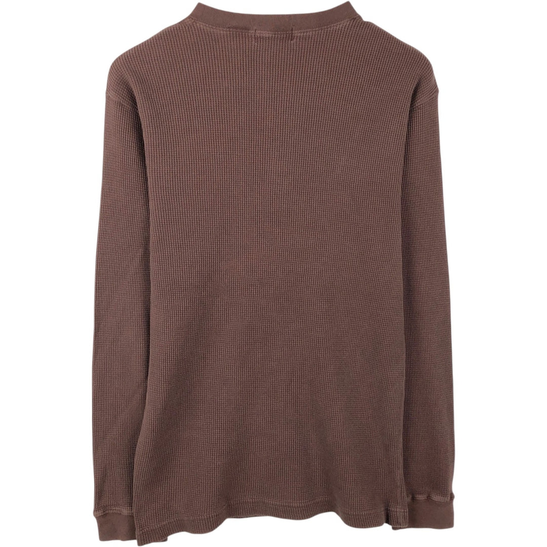 1990'S St. John's Bay Henley Neck Thermal Long-Sleeve T-Shirt, Men's Size M (Equivalent), Vintage cotton brown type Vintage Second Hand