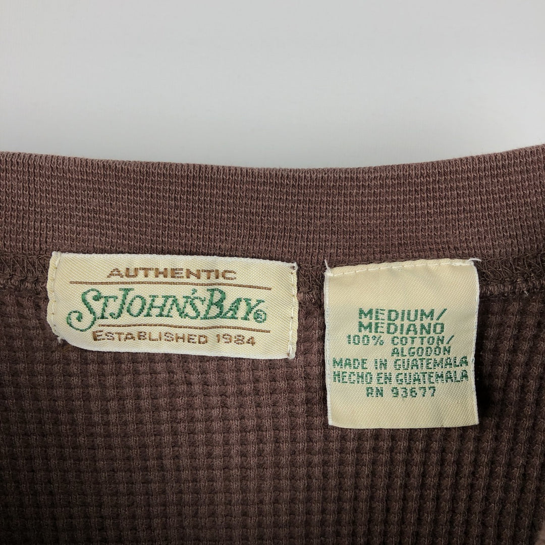1990'S St. John's Bay Henley Neck Thermal Long-Sleeve T-Shirt, Men's Size M (Equivalent), Vintage cotton brown type Vintage Second Hand