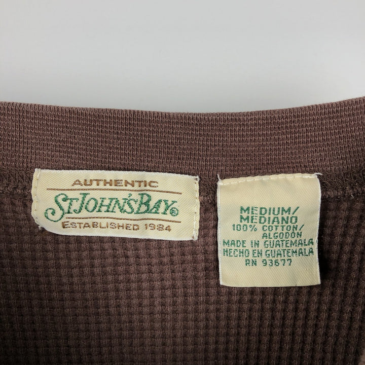 1990'S St. John's Bay Henley Neck Thermal Long-Sleeve T-Shirt, Men's Size M (Equivalent), Vintage cotton brown type Vintage Second Hand