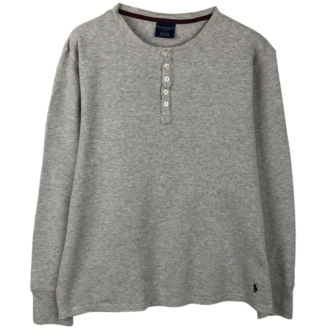 Ralph Lauren POLO RALPH LAUREN SLEEPWEAR Henley Neck Thermal Long-Sleeve T-Shirt (Waffle Knit) - Men's Size L (approx.) cotton gray type Vintage Second Hand
