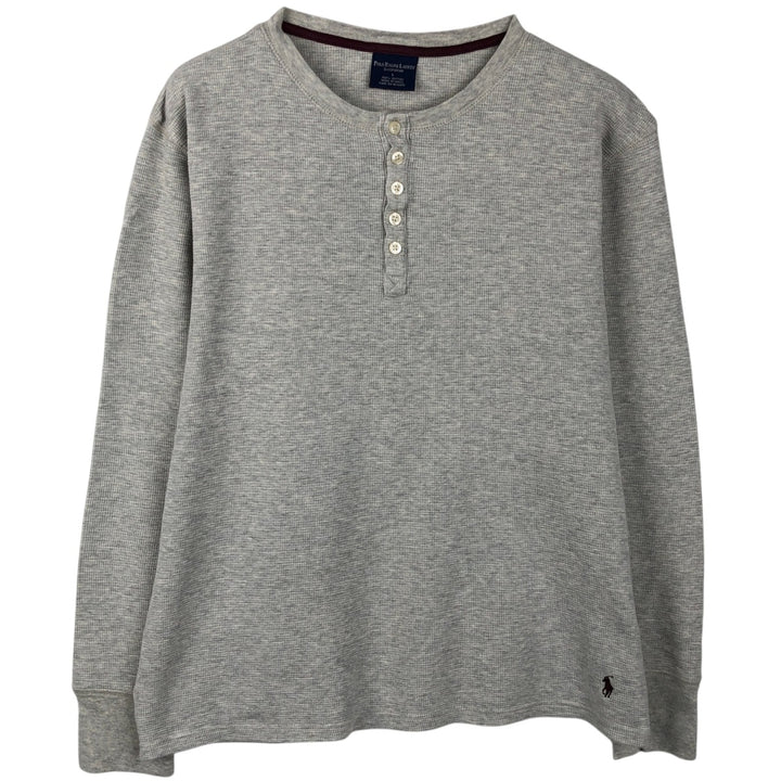 Ralph Lauren POLO RALPH LAUREN SLEEPWEAR Henley Neck Thermal Long-Sleeve T-Shirt (Waffle Knit) - Men's Size L (approx.) cotton gray type Vintage Second Hand