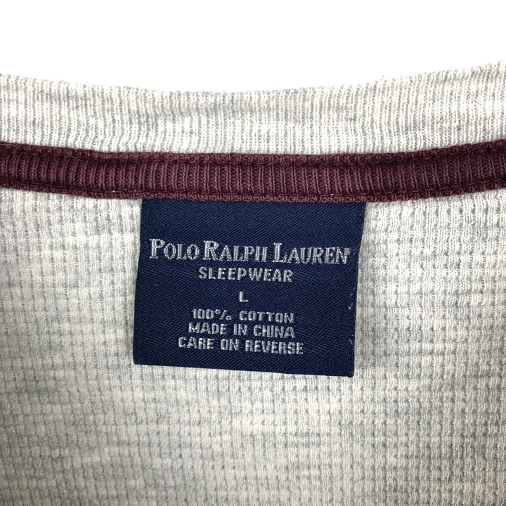 Ralph Lauren POLO RALPH LAUREN SLEEPWEAR Henley Neck Thermal Long-Sleeve T-Shirt (Waffle Knit) - Men's Size L (approx.) cotton gray type Vintage Second Hand
