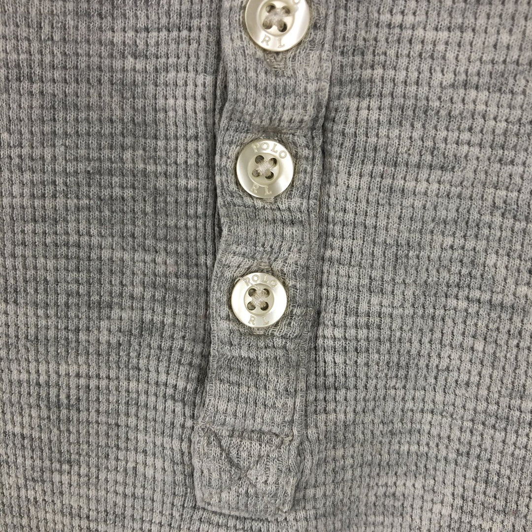 Ralph Lauren POLO RALPH LAUREN SLEEPWEAR Henley Neck Thermal Long-Sleeve T-Shirt (Waffle Knit) - Men's Size L (approx.) cotton gray type Vintage Second Hand