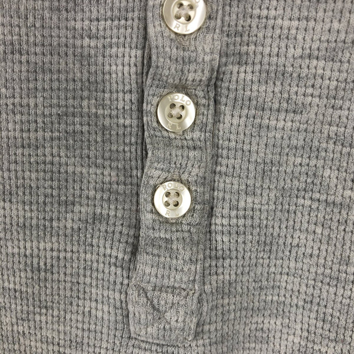 Ralph Lauren POLO RALPH LAUREN SLEEPWEAR Henley Neck Thermal Long-Sleeve T-Shirt (Waffle Knit) - Men's Size L (approx.) cotton gray type Vintage Second Hand