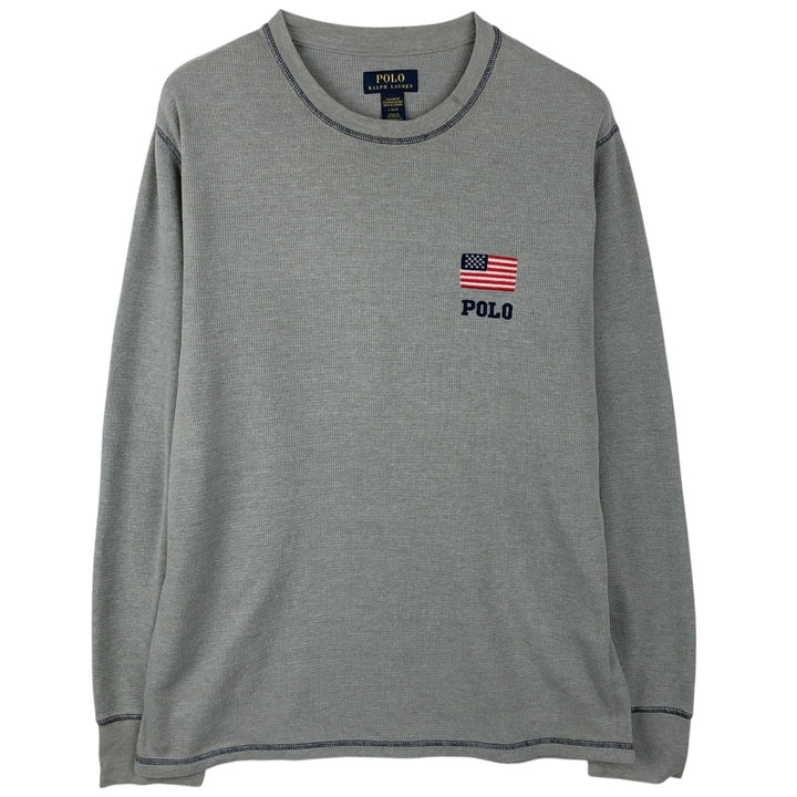 Ralph Lauren POLO RALPH LAUREN SLEEPWEAR American flag pattern thermal long-sleeve T-shirt, men's size L (approx.) cotton gray type Vintage Second Hand