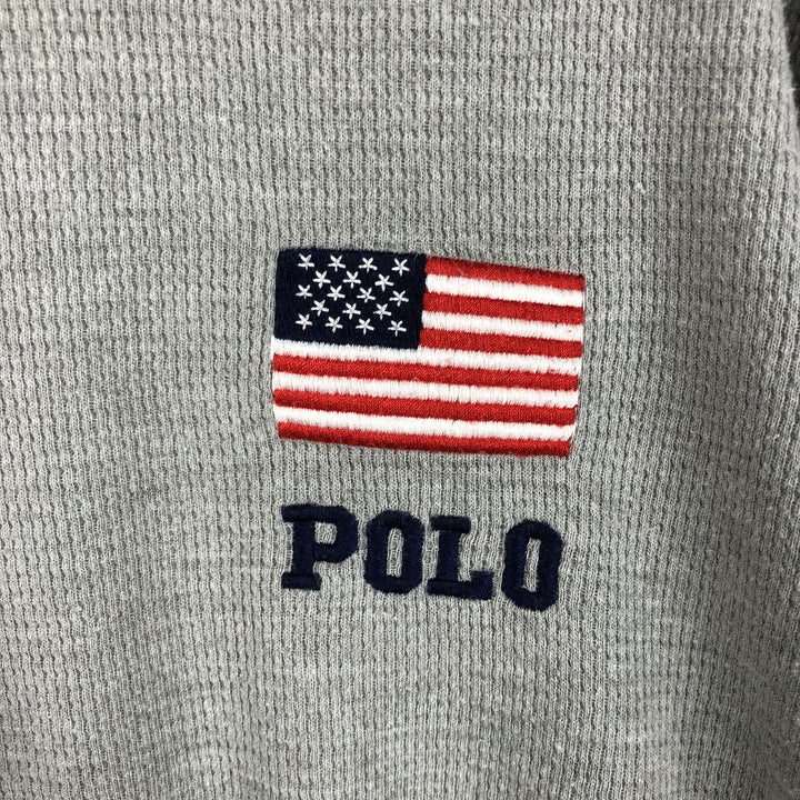 Ralph Lauren POLO RALPH LAUREN SLEEPWEAR American flag pattern thermal long-sleeve T-shirt, men's size L (approx.) cotton gray type Vintage Second Hand