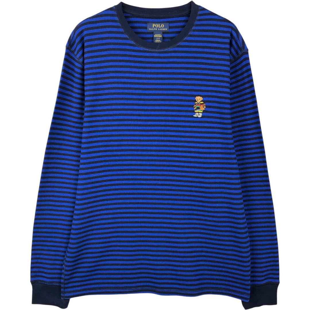 Ralph Lauren POLO RALPH LAUREN SLEEPWEAR Border Pattern Polo Bear Thermal Long-Sleeve T-Shirt (Waffle) - Men's Size L (approx.) cotton blue type Vintage Second Hand