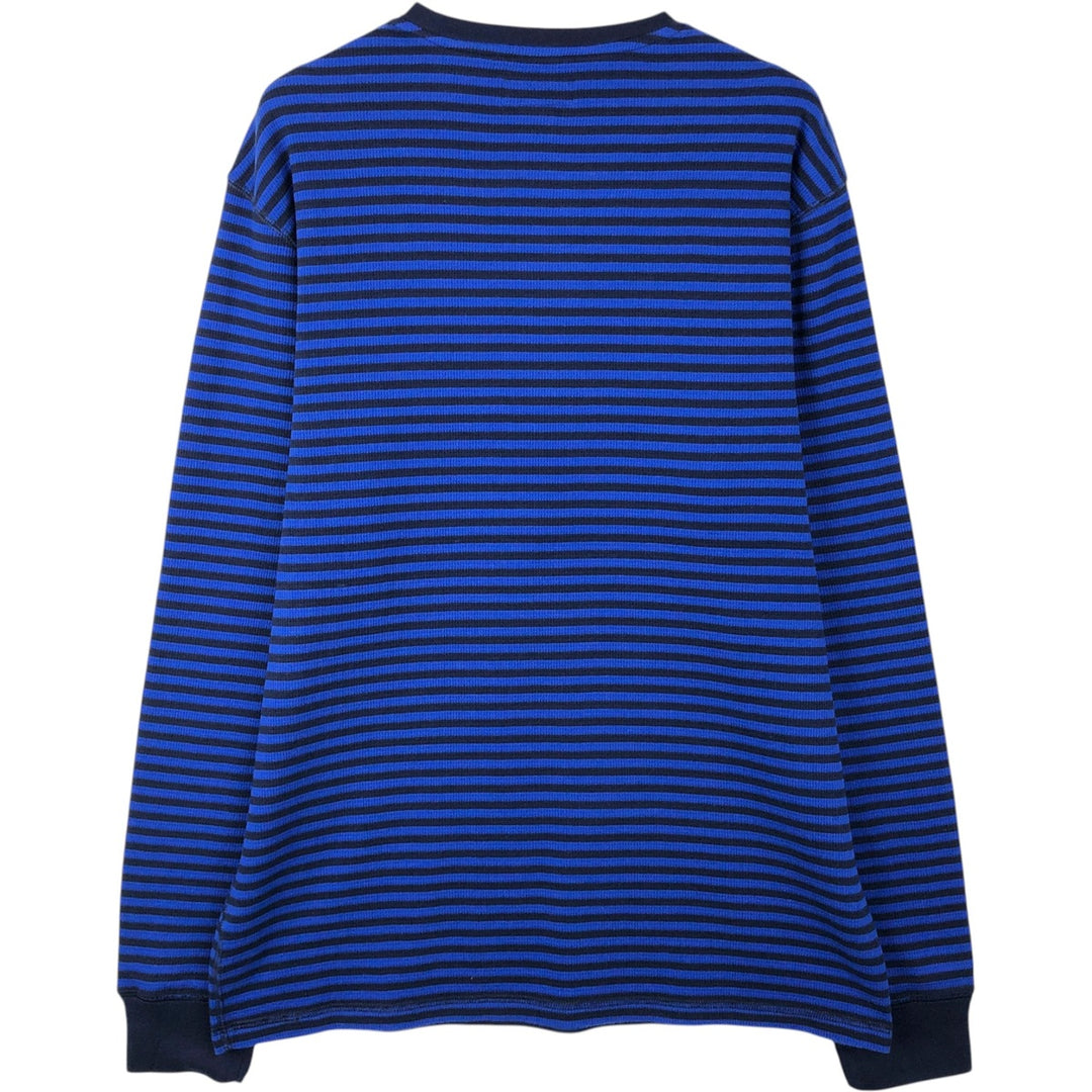 Ralph Lauren POLO RALPH LAUREN SLEEPWEAR Border Pattern Polo Bear Thermal Long-Sleeve T-Shirt (Waffle) - Men's Size L (approx.) cotton blue type Vintage Second Hand