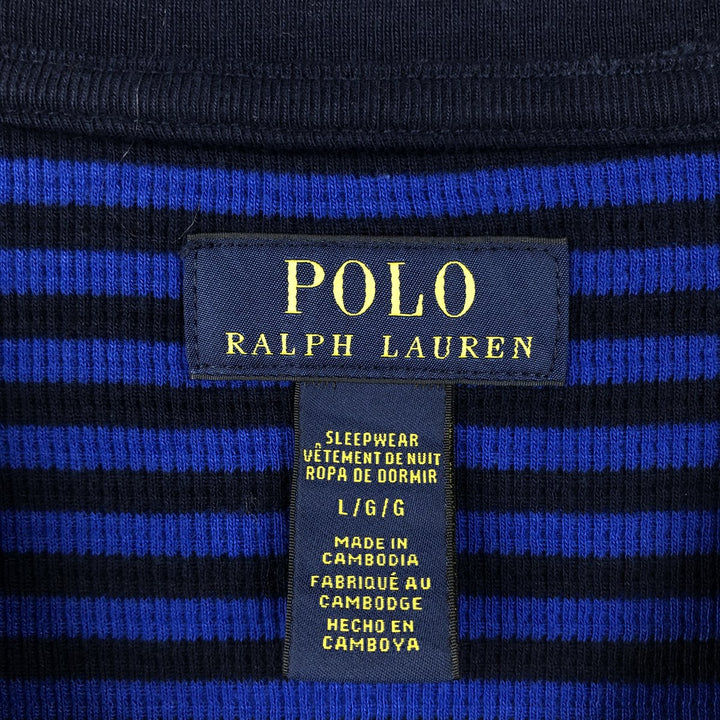 Ralph Lauren POLO RALPH LAUREN SLEEPWEAR Border Pattern Polo Bear Thermal Long-Sleeve T-Shirt (Waffle) - Men's Size L (approx.) cotton blue type Vintage Second Hand
