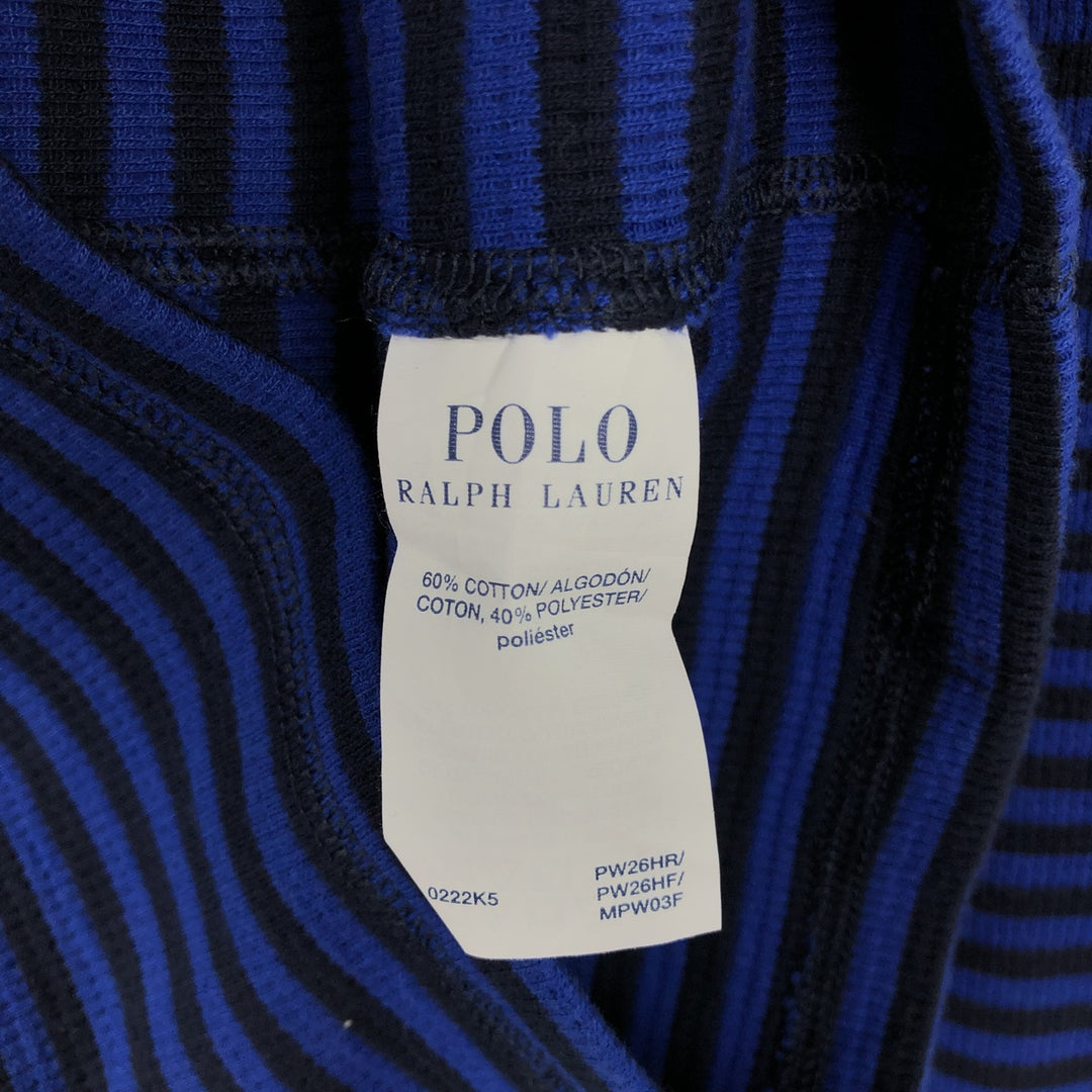 Ralph Lauren POLO RALPH LAUREN SLEEPWEAR Border Pattern Polo Bear Thermal Long-Sleeve T-Shirt (Waffle) - Men's Size L (approx.) cotton blue type Vintage Second Hand