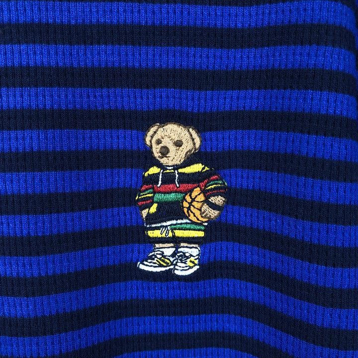 Ralph Lauren POLO RALPH LAUREN SLEEPWEAR Border Pattern Polo Bear Thermal Long-Sleeve T-Shirt (Waffle) - Men's Size L (approx.) cotton blue type Vintage Second Hand