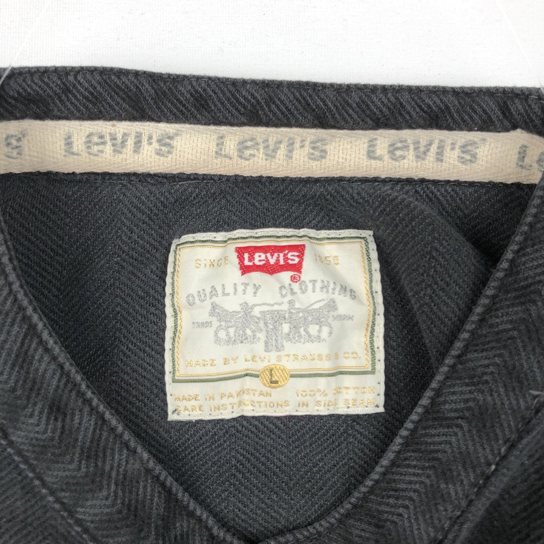 90'S Levi's Herringbone Henley Neck Thermal Long-Sleeve T-Shirt, Men's Size L (Equivalent), Vintage cotton black type Vintage Second Hand