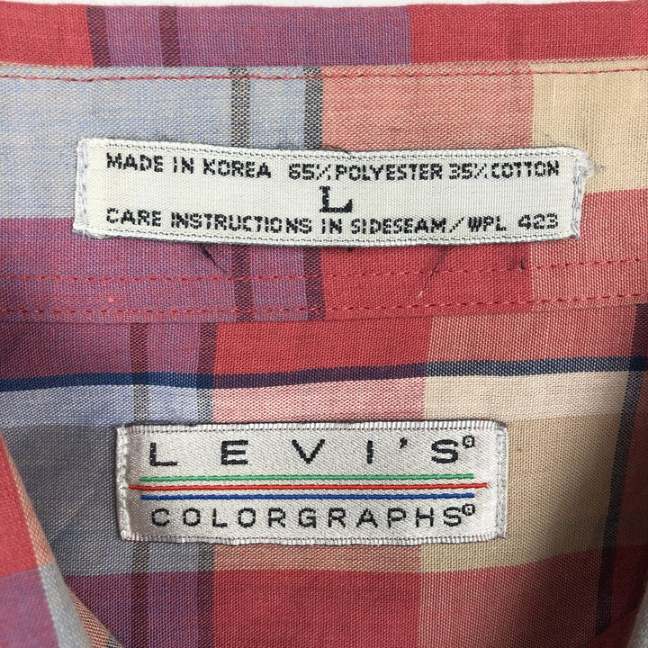Levi's COLORGRAPHS Long-Sleeve Button-Down Check Shirt, Men's Size L (Equivalent), Vintage polyester red type Vintage Second Hand