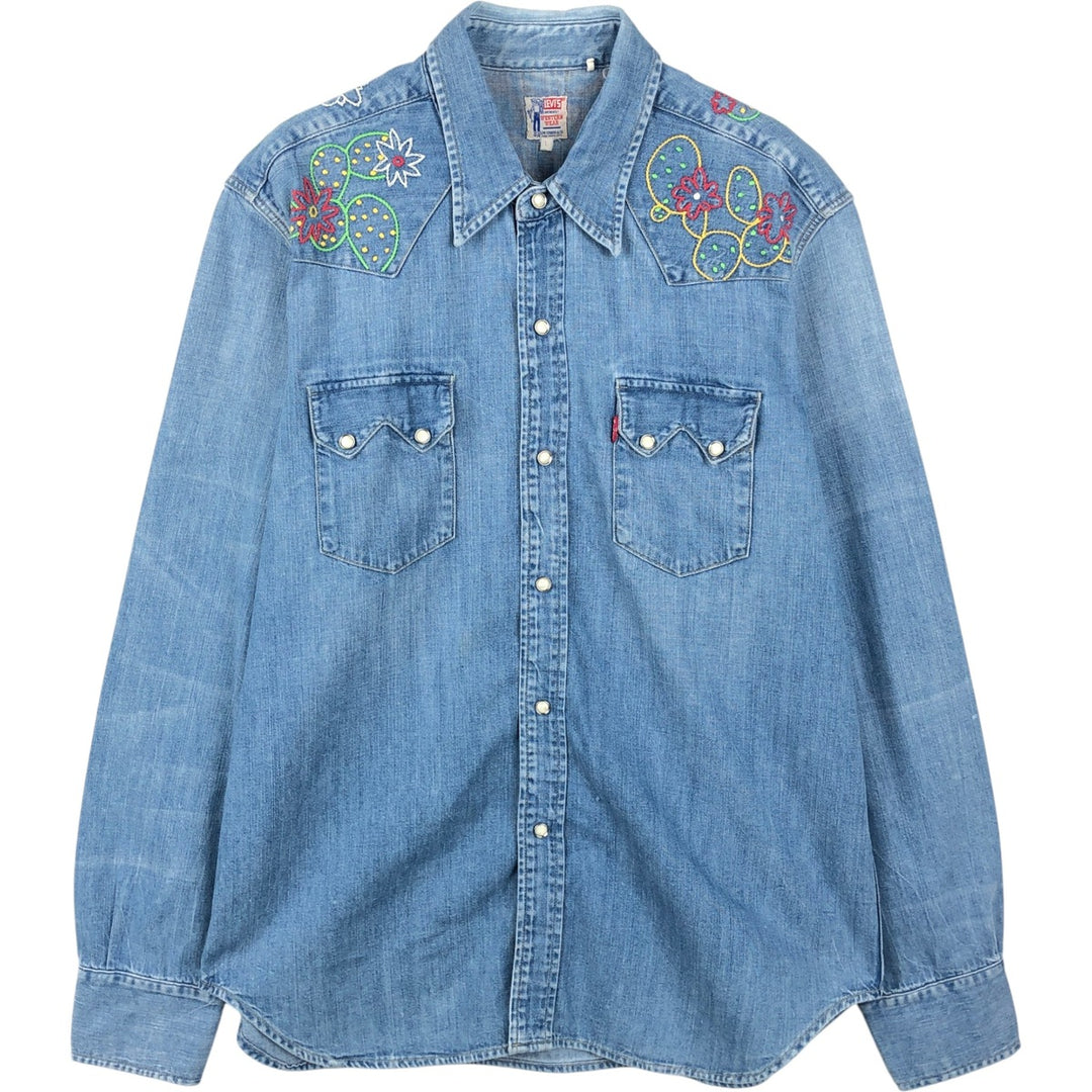 Levi's Big E Long-Sleeve Denim Western Shirt, Men's Size L (approx.) cotton blue type Vintage Second Hand