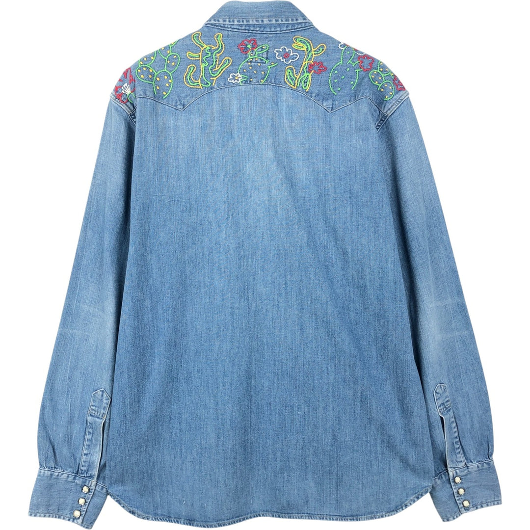 Levi's Big E Long-Sleeve Denim Western Shirt, Men's Size L (approx.) cotton blue type Vintage Second Hand