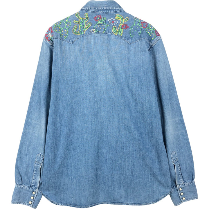 Levi's Big E Long-Sleeve Denim Western Shirt, Men's Size L (approx.) cotton blue type Vintage Second Hand