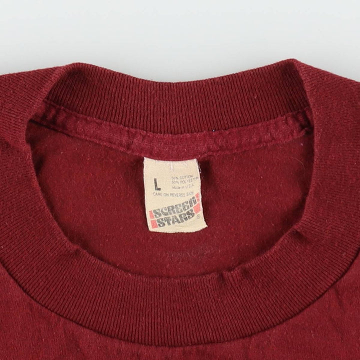 80'S Screen Stars Triple Print College T-Shirt, Made in USA, Women's Size L (Equivalent), Vintage cotton wine-red Vintage Second Hand