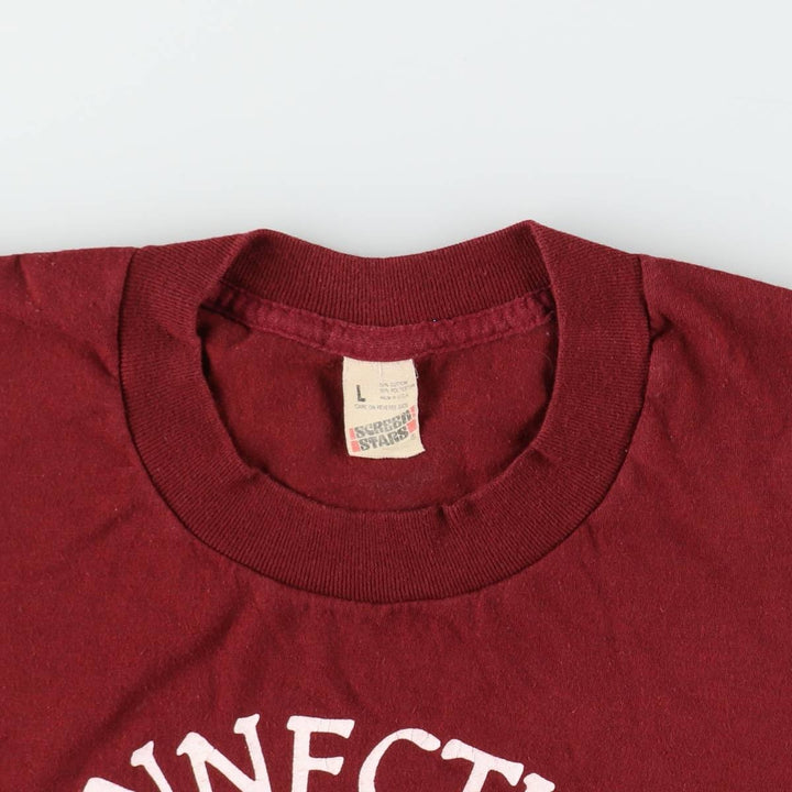 80'S Screen Stars Triple Print College T-Shirt, Made in USA, Women's Size L (Equivalent), Vintage cotton wine-red Vintage Second Hand