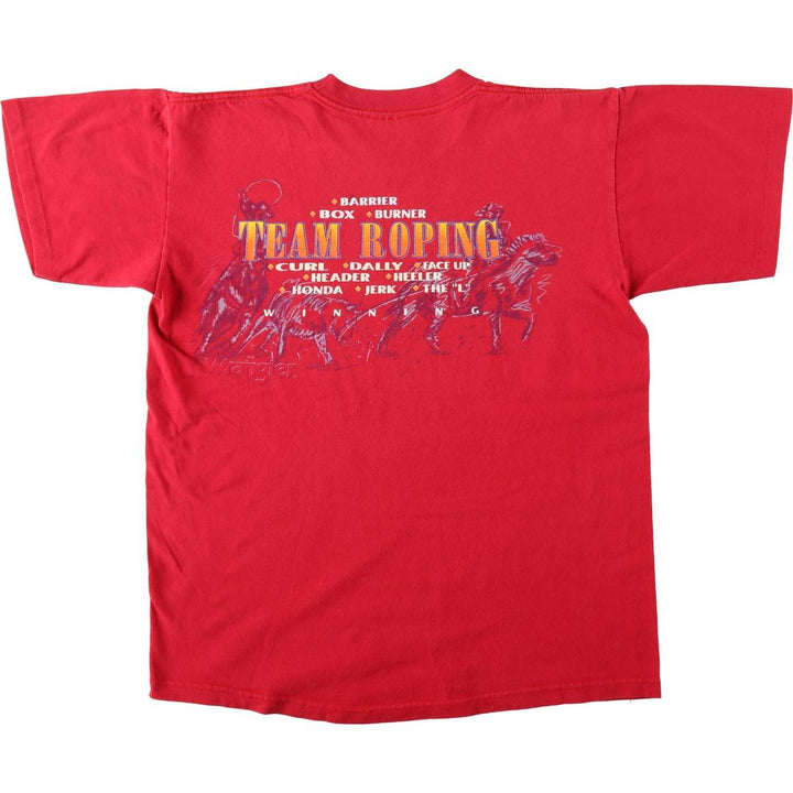 ~90'S Wrangler Short-Sleeve Printed T-Shirt, Made in USA, Men's Size M (Equivalent), Vintage cotton red type Vintage Second Hand