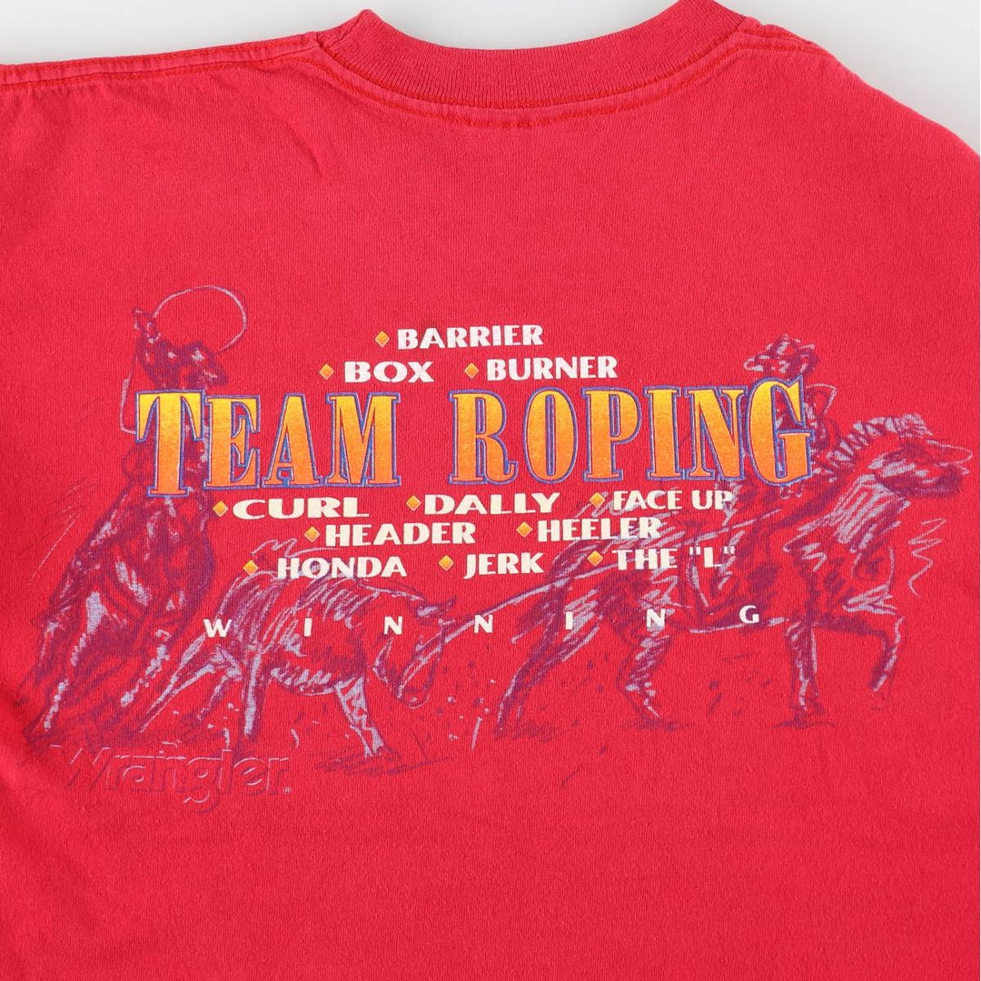 ~90'S Wrangler Short-Sleeve Printed T-Shirt, Made in USA, Men's Size M (Equivalent), Vintage cotton red type Vintage Second Hand