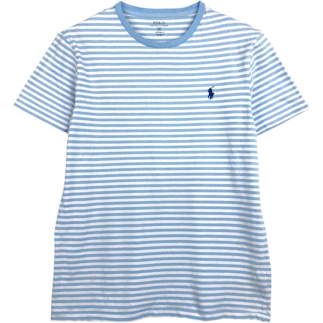 Ralph Lauren POLO RALPH LAUREN CUSTOM FIT Striped Pattern Short-Sleeve Striped T-Shirt (Women's Size M) cotton Blue type light blue Vintage Second Hand