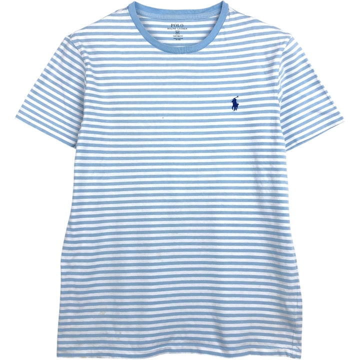 Ralph Lauren POLO RALPH LAUREN CUSTOM FIT Striped Pattern Short-Sleeve Striped T-Shirt (Women's Size M) cotton Blue type light blue Vintage Second Hand