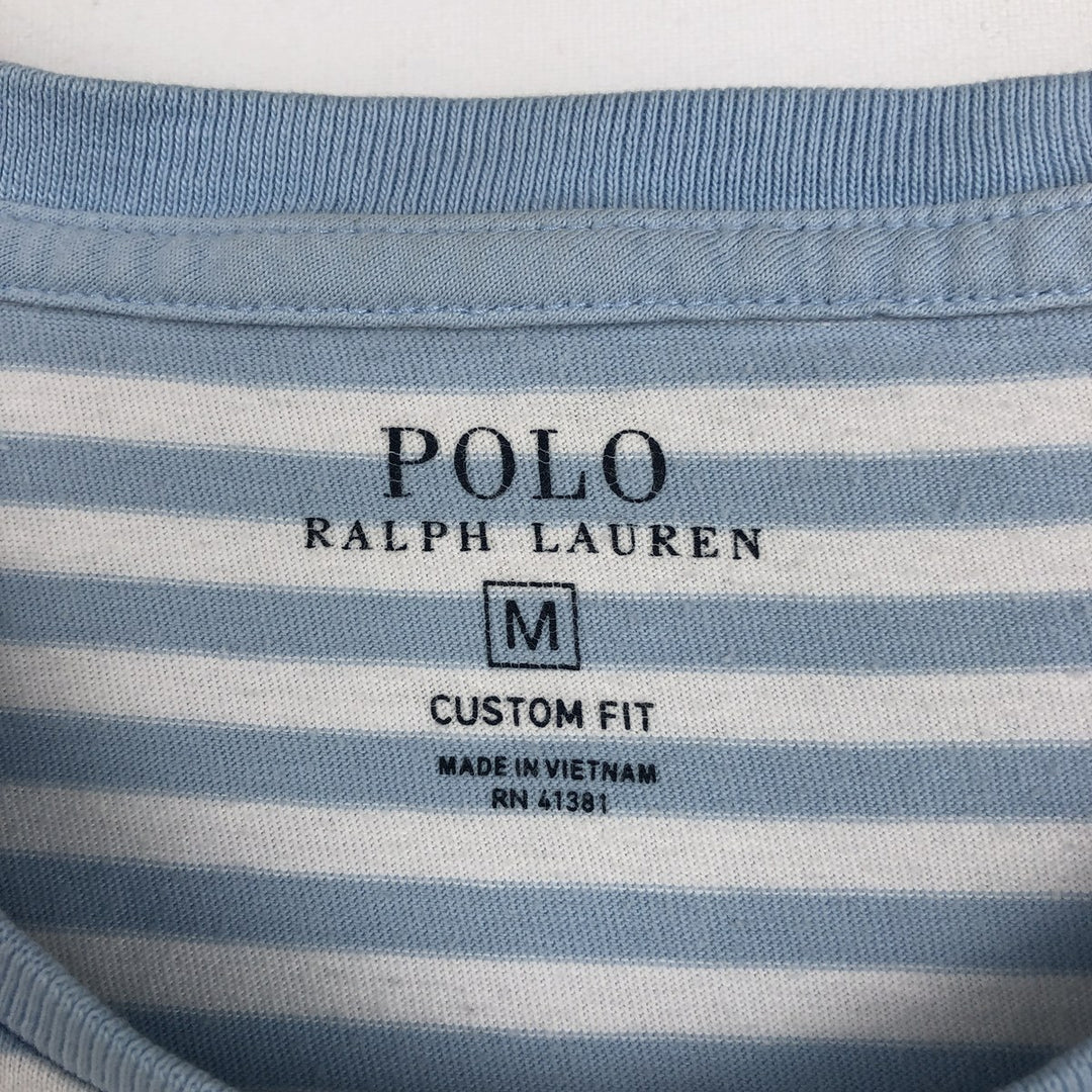 Ralph Lauren POLO RALPH LAUREN CUSTOM FIT Striped Pattern Short-Sleeve Striped T-Shirt (Women's Size M) cotton Blue type light blue Vintage Second Hand