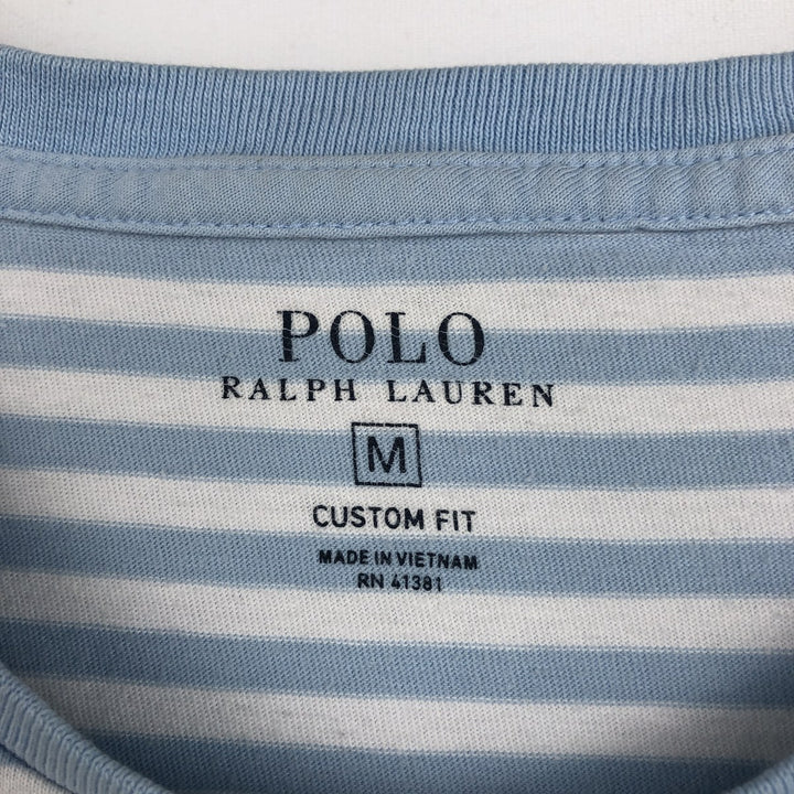 Ralph Lauren POLO RALPH LAUREN CUSTOM FIT Striped Pattern Short-Sleeve Striped T-Shirt (Women's Size M) cotton Blue type light blue Vintage Second Hand