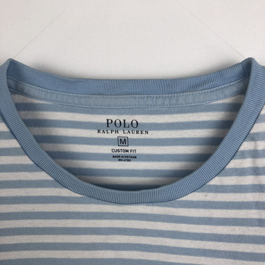 Ralph Lauren POLO RALPH LAUREN CUSTOM FIT Striped Pattern Short-Sleeve Striped T-Shirt (Women's Size M) cotton Blue type light blue Vintage Second Hand