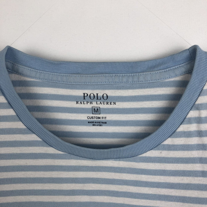 Ralph Lauren POLO RALPH LAUREN CUSTOM FIT Striped Pattern Short-Sleeve Striped T-Shirt (Women's Size M) cotton Blue type light blue Vintage Second Hand