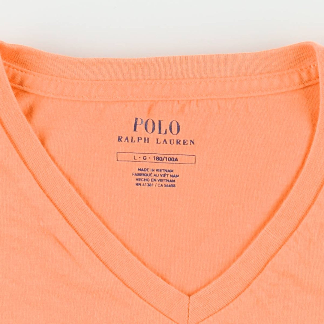 Ralph Lauren POLO RALPH LAUREN Short-Sleeve V-Neck T-Shirt, Women's Size L (approx.) cotton orange type Vintage Second Hand