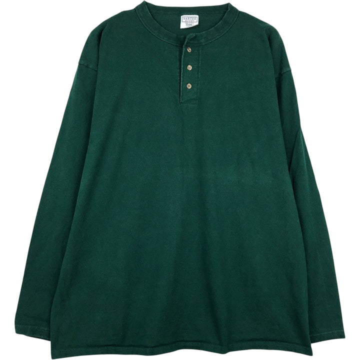 SANTEE HVYWT Henley Neck Long-Sleeve T-Shirt, Made in USA, Men's Size L (approx.) cotton Green type dark green Vintage Second Hand