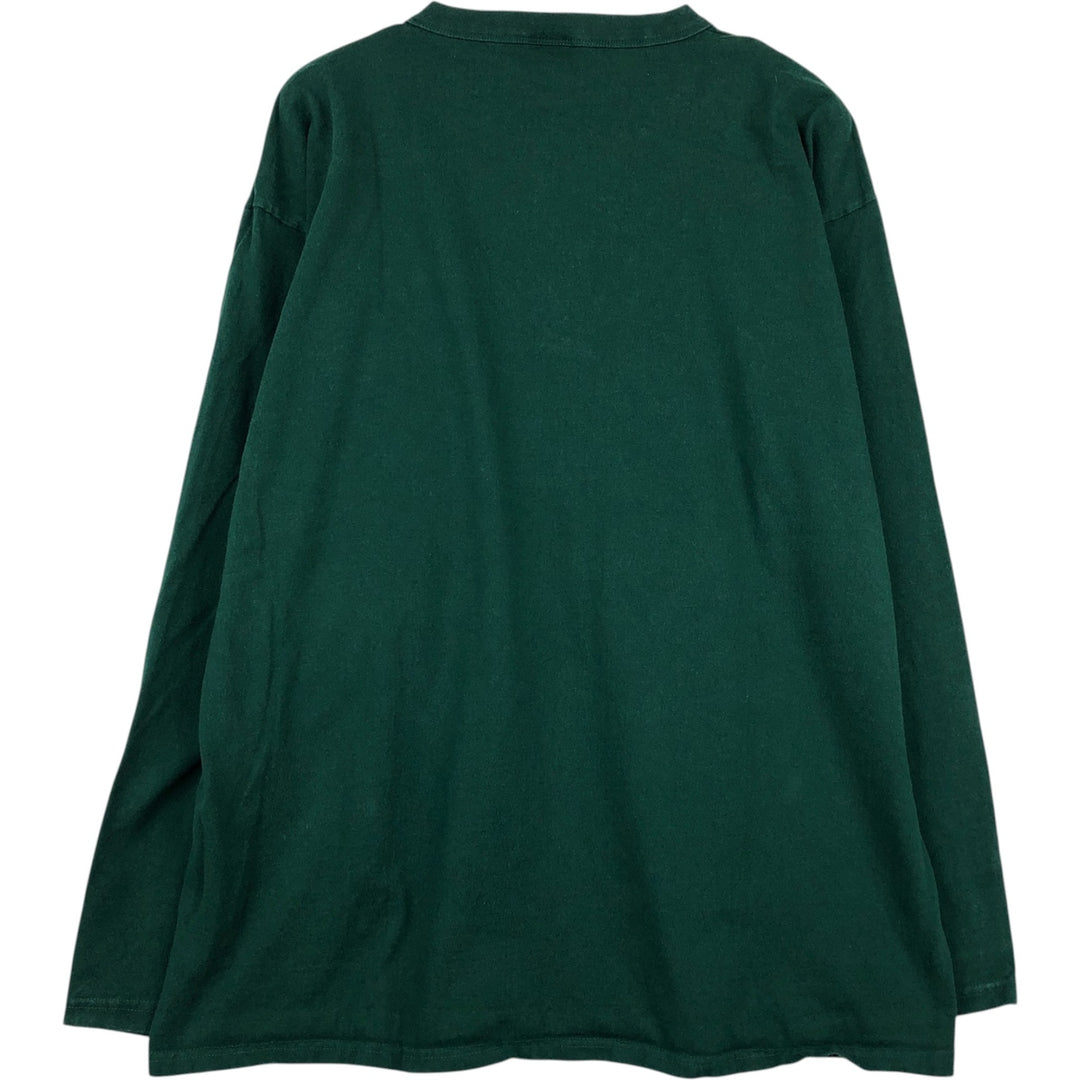 SANTEE HVYWT Henley Neck Long-Sleeve T-Shirt, Made in USA, Men's Size L (approx.) cotton Green type dark green Vintage Second Hand