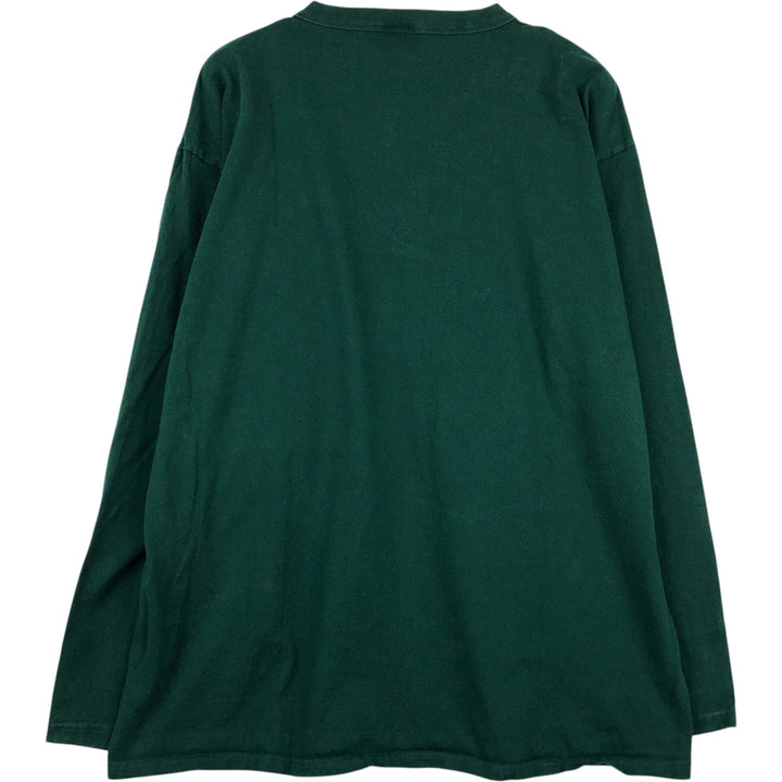 SANTEE HVYWT Henley Neck Long-Sleeve T-Shirt, Made in USA, Men's Size L (approx.) cotton Green type dark green Vintage Second Hand