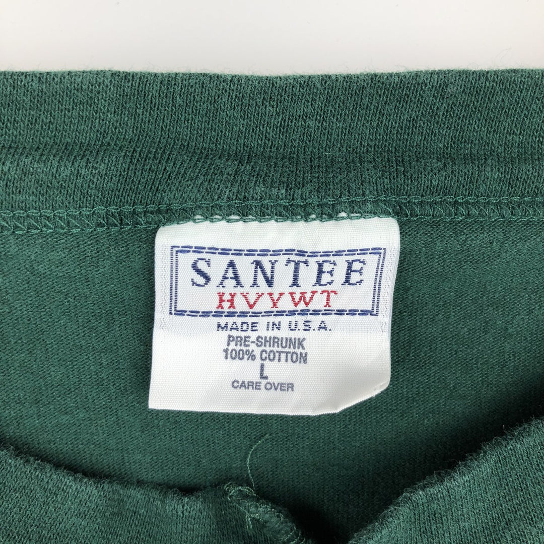 SANTEE HVYWT Henley Neck Long-Sleeve T-Shirt, Made in USA, Men's Size L (approx.) cotton Green type dark green Vintage Second Hand