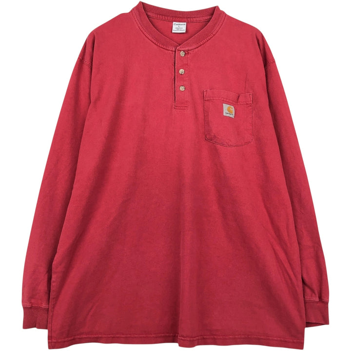 Carhartt Henley neck plain pocket long T-shirt long T men's L size cotton red type Vintage Second Hand